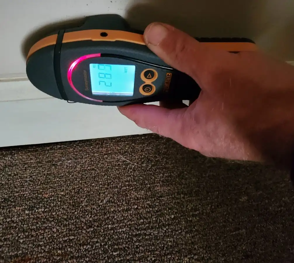 Moisture detection at baseboard during Storm Damage Restoration in Schertz
